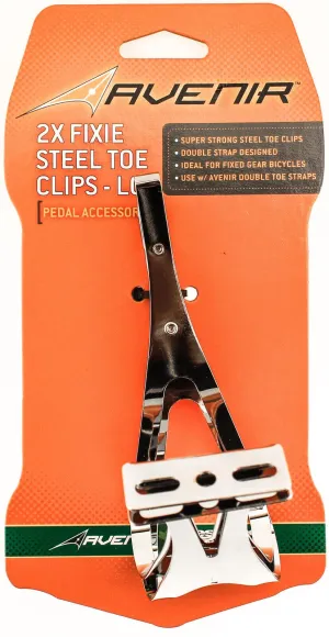 AVENIR 2X FIXIE STEEL TOE CLIPS LG Bike Pedals Strapless Double Strap Silver NEW