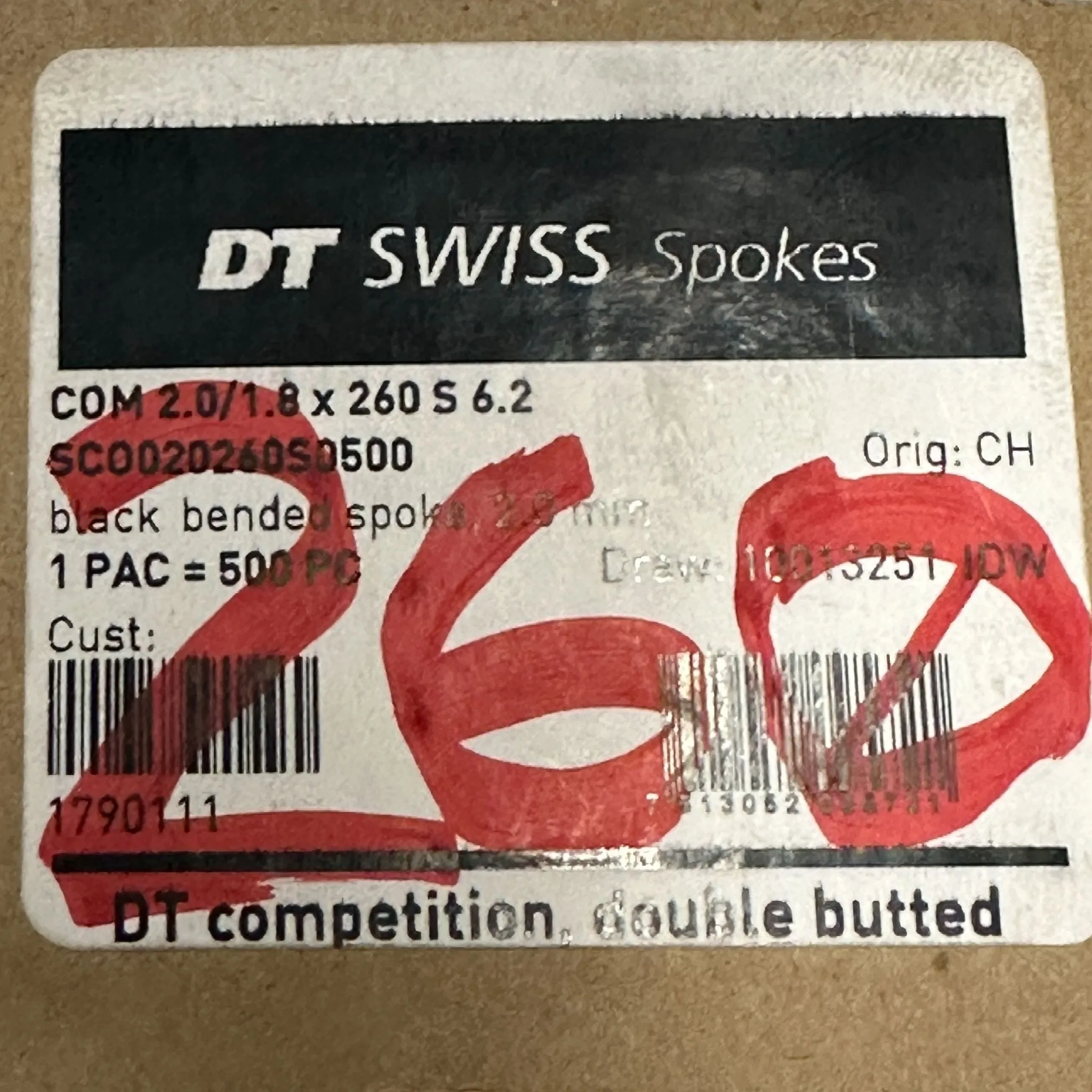DT SWISS COMPETITION Spokes Black J-bend 2.0/1.8mm 14/15/14 DB 260mm 20/Count