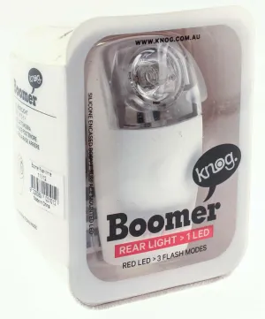 KNOG BOOMER White Bike Rear 1 RED LED Light 7 Lumens 3 Mode 600m Visibility NEW