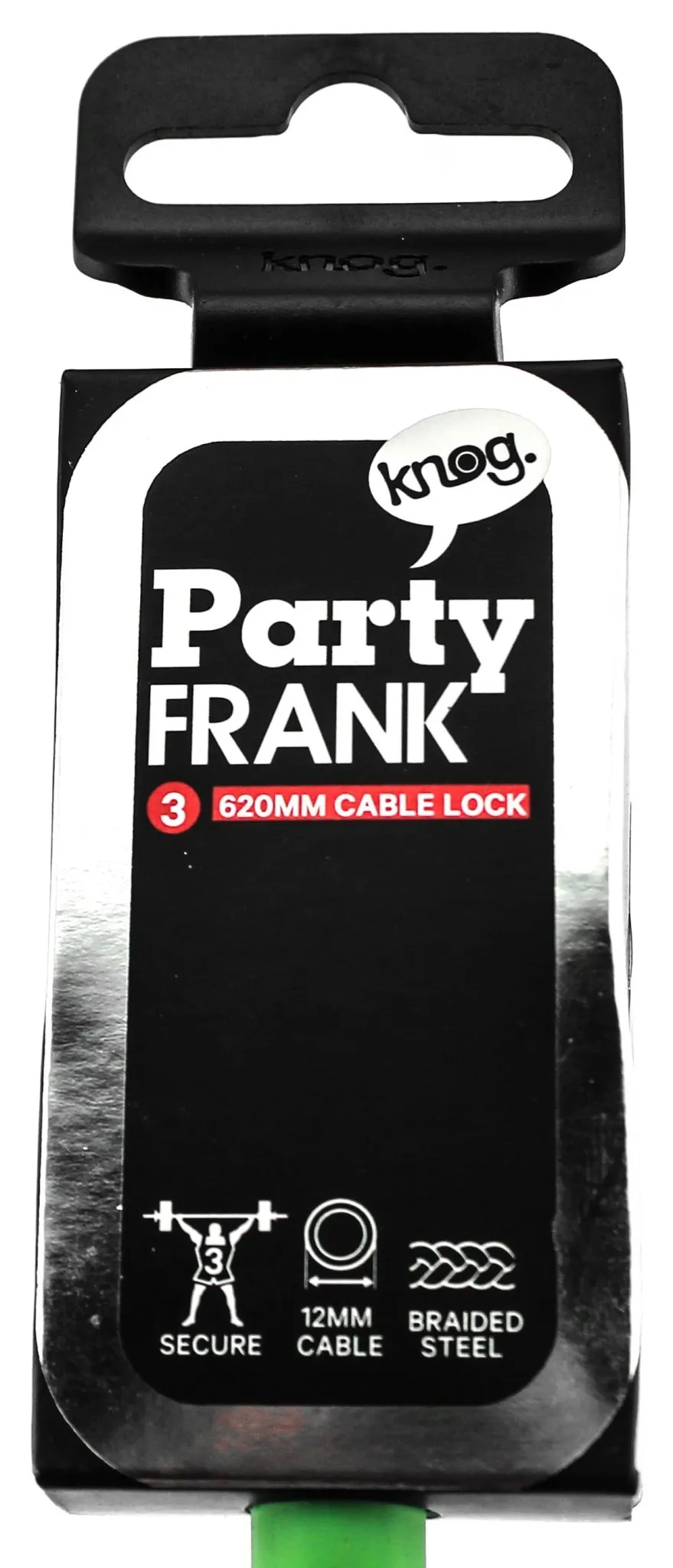 KNOG PARTY FRANK 620mm Cable Bike Lock With Bracket Lime Green Keyed Steel NEW
