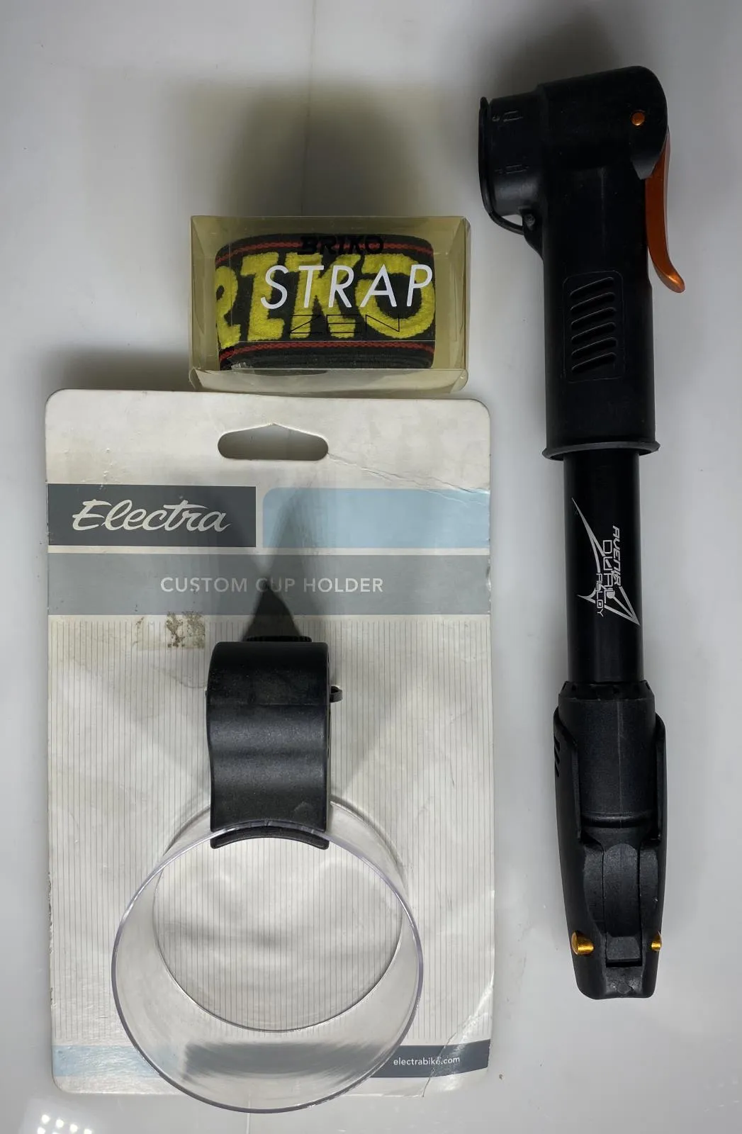 Lot of Bike Cycling Accessory Kit/ Pump, Lock, Mirror, Cup Holder, and Straps